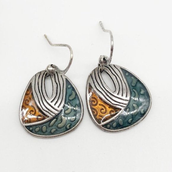 Vintage Artisan Enamel Pendant Necklace & Earrings Set with Ceramic Beads - Picture 3 of 11